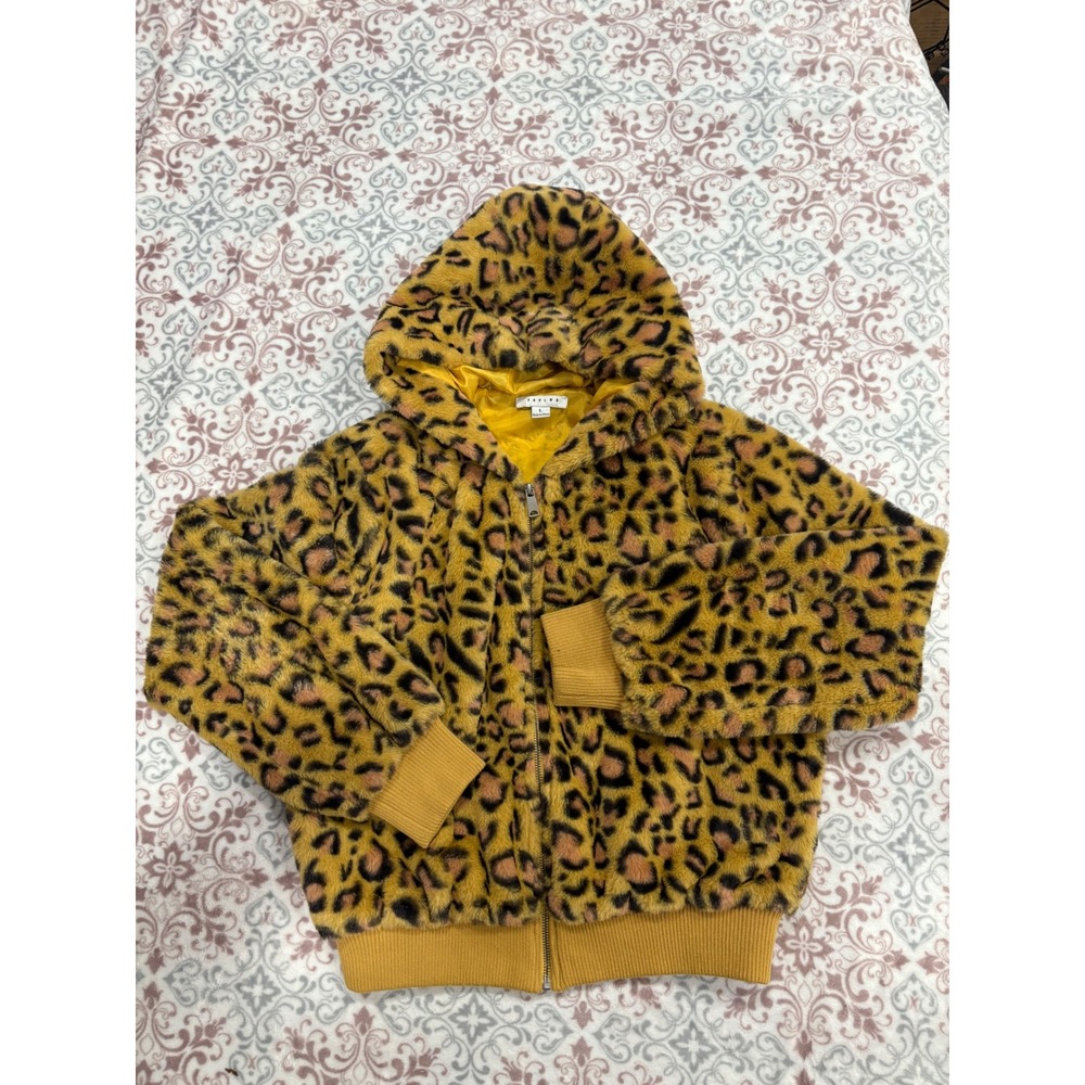 Favlux Fashion Leopard Faux Fur Hoodie Jacket Yellow Animal Print Bomber Large